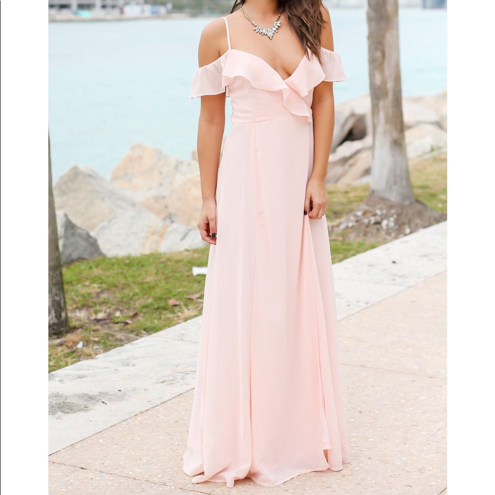 Blush Wrap Dress with Ruffle Top
